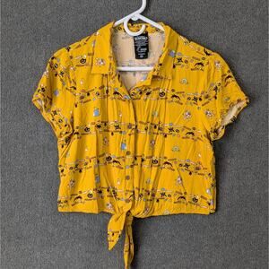 Studio Ghibli My Neighbor Totoro Top Womens Medium Tie-Front Button Cropped